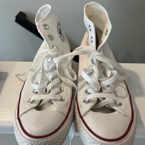 White Canvas Sneakers with Red Accent